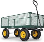 Steel Garden Cart, 2-in-1 1400 lbs Heavy Duty Utility Wagon, with Removable Mesh Sides to Convert into Flatbed, 240 U-Turn 13" Pneumatic Tires Garden Wagon for Farm Yard Lawn Garden Camping - Image 5